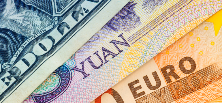 picture of dollar, yuan and euro up close