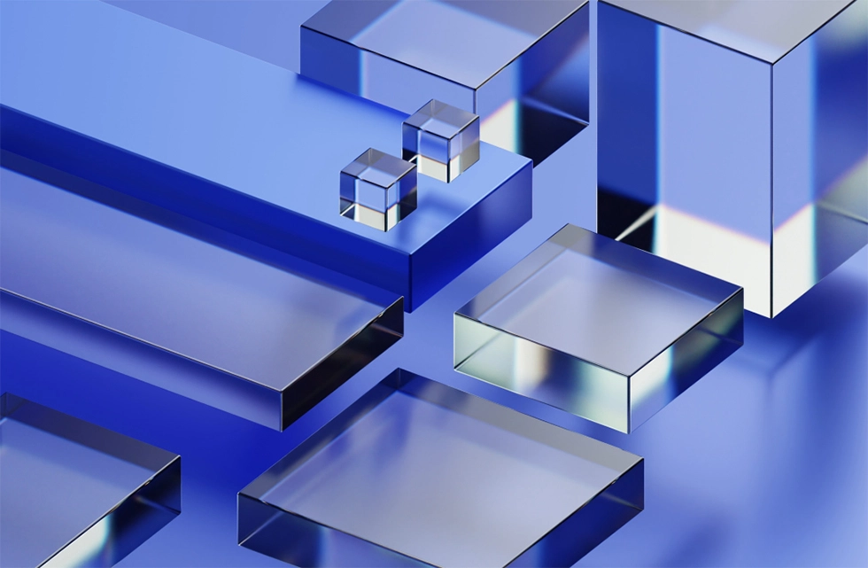 abstract view of clear blocks amongst a blue background